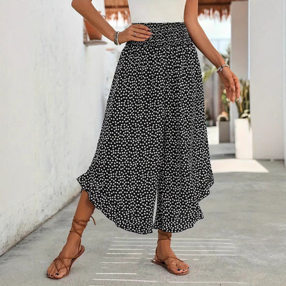 Casual Polka-dot Loose-fitting High Waist Tight Waist Wide Leg Pants