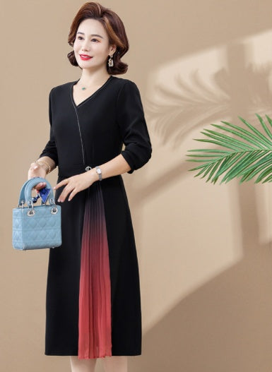 Black Short Sleeved Business Casual Chiffon Dress