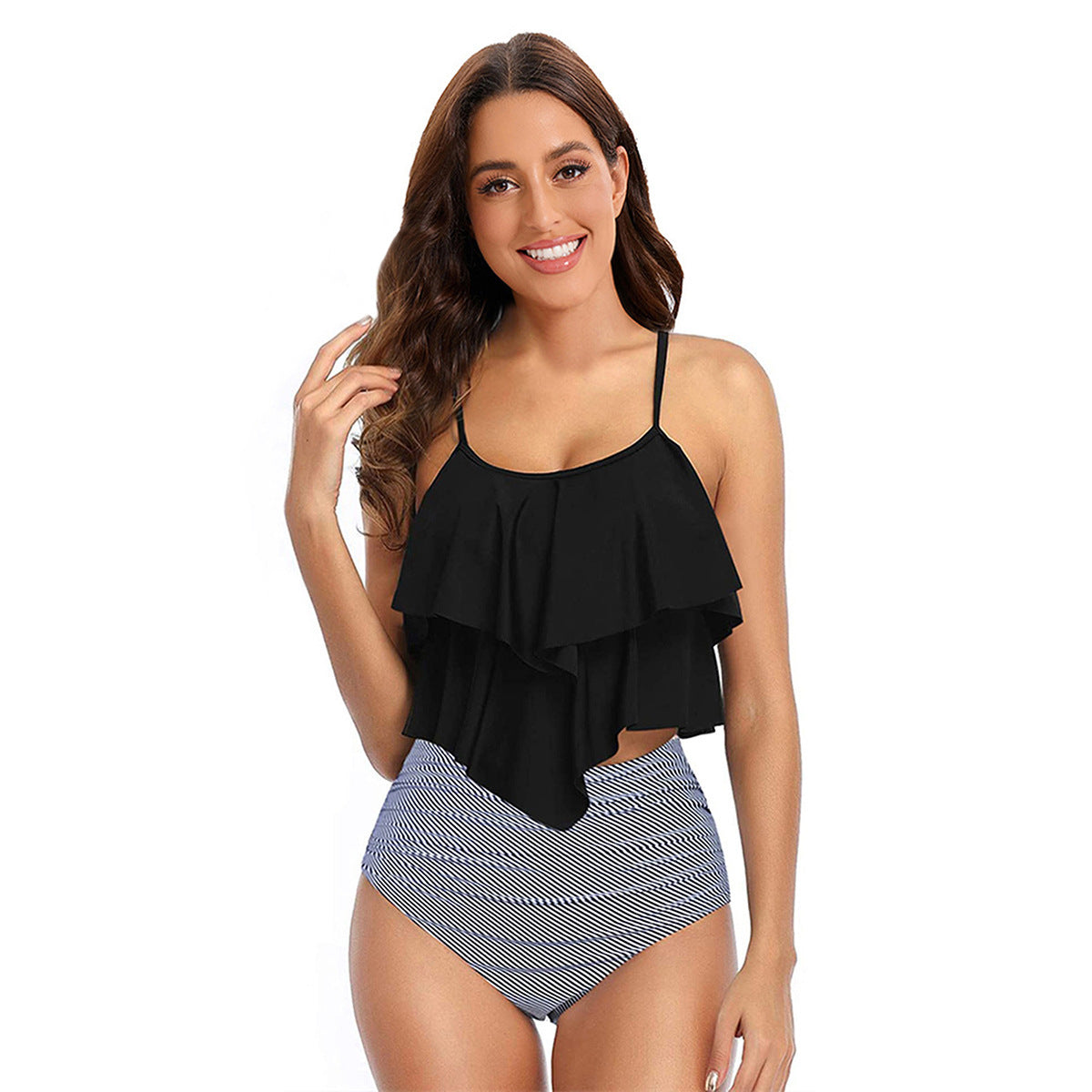 High Waist Two-piece Suit Swimsuit Women's Ruffled Conservative