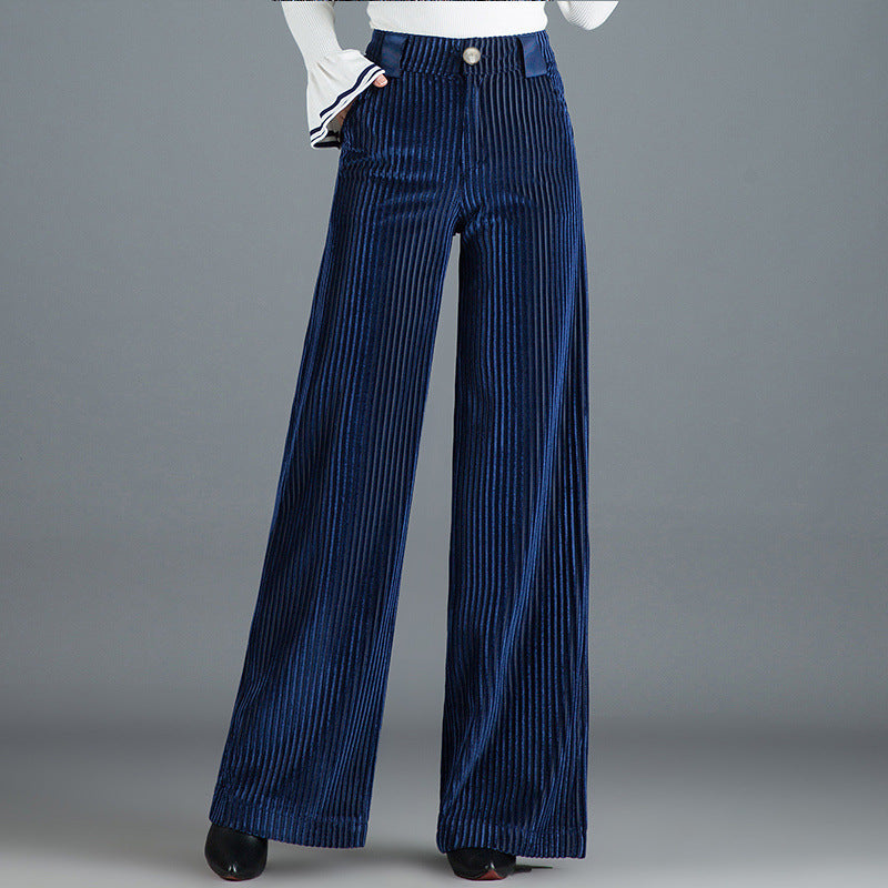 Gold Silk Striped Velvet Wide Leg Pants Women