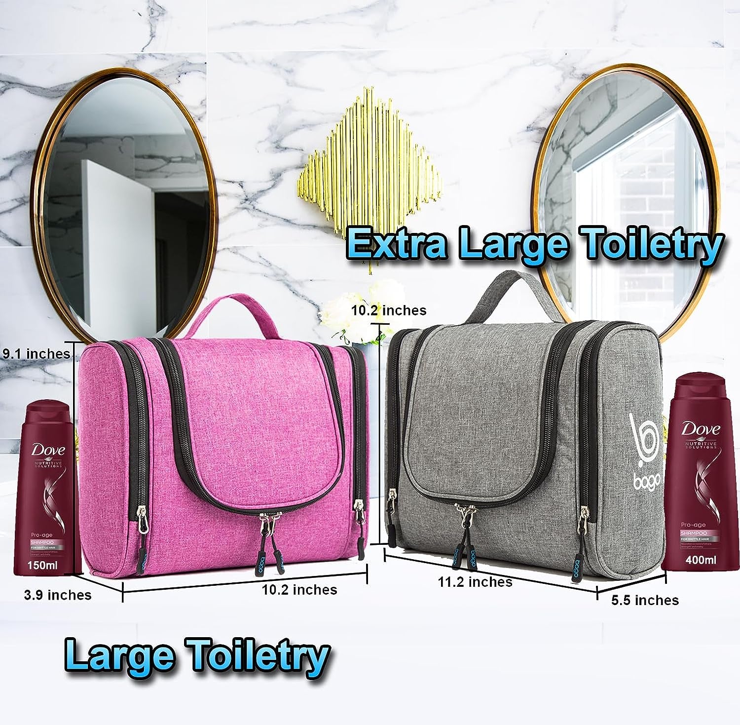 Travel Toiletry Bag for Women and Men X-Large Waterproof Hanging Large Toiletry Bag for Bathroom and Travel Bag for Toiletries Organizer -Travel Makeup Bag (Snowgray)