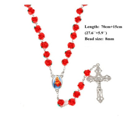 Rosary with Red Rose Flower beads