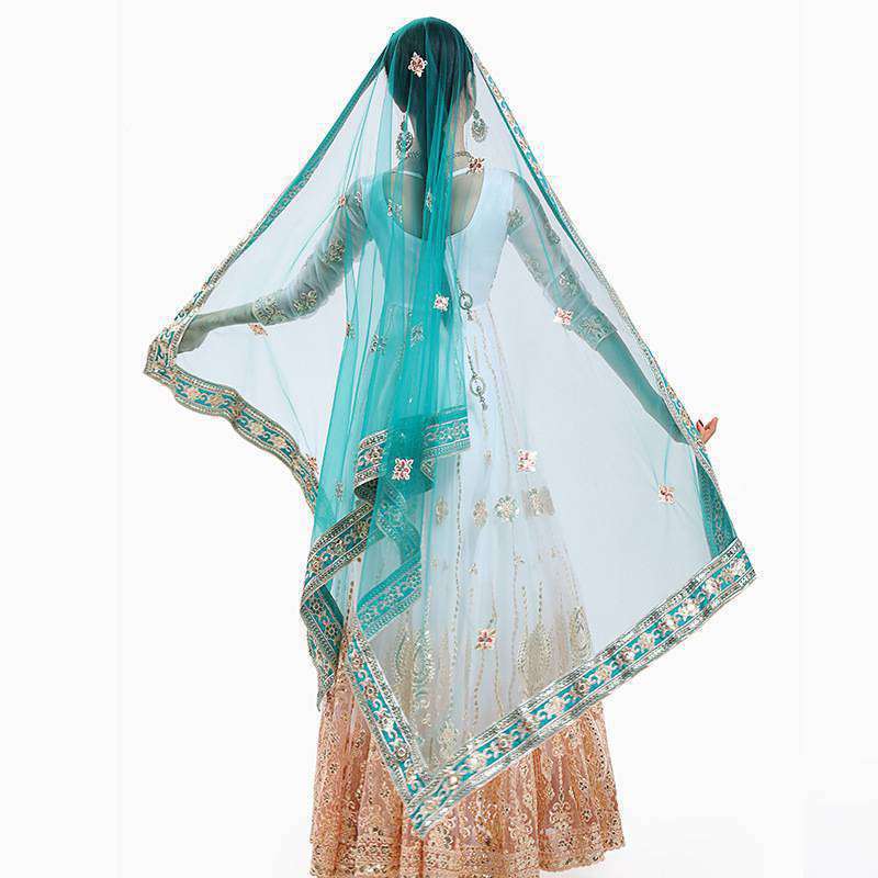 Yiman Indian Sari Scarf Mesh Embroidery Georgette Dubada Exotic Style(just the sari scarf)