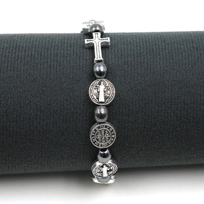 St.Benedict's Medal  Hematite Rosary Bracelet