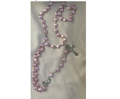 Love Pink Rosary Necklace Virgin Mary Cross Jewelry Baptism Beads Christ Jesus Prayer Counting Bead Chain