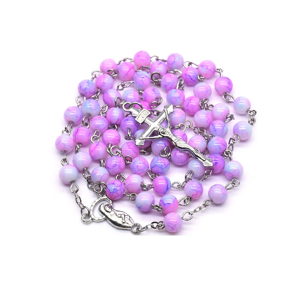 6mm Plum Color Glass Beads Madonna Rosary