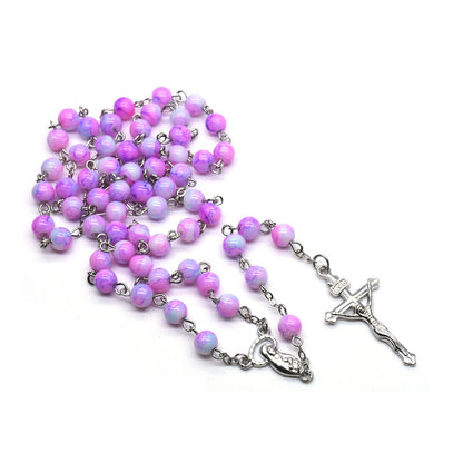 6mm Plum Color Glass Beads Madonna Rosary