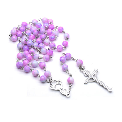 6mm Plum Color Glass Beads Madonna Rosary