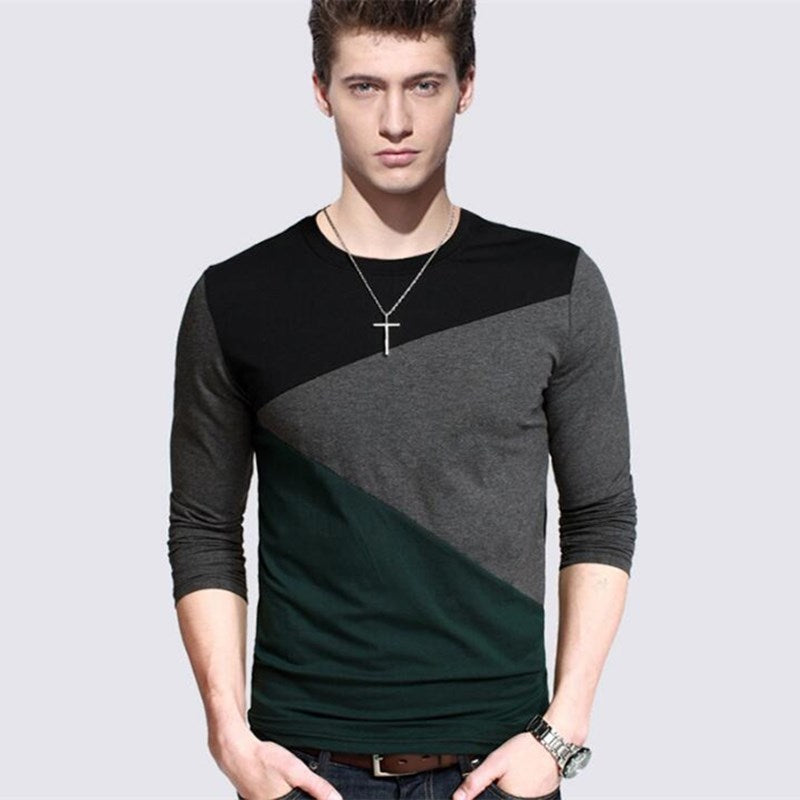 Spliced spandex long sleeve t-shirt