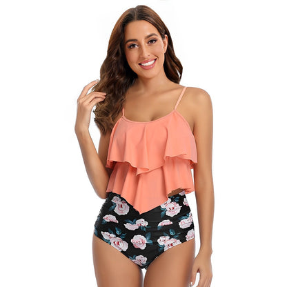 High Waist Two-piece Suit Swimsuit Women's Ruffled Conservative