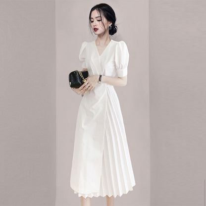 Slim Irregular Lady Temperament Pleated Dress