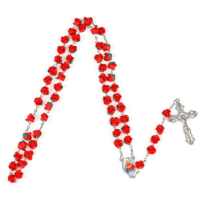 Rosary with Red Rose Flower beads