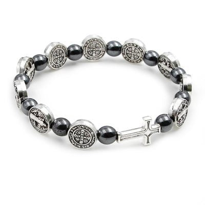 St.Benedict's Medal  Hematite Rosary Bracelet