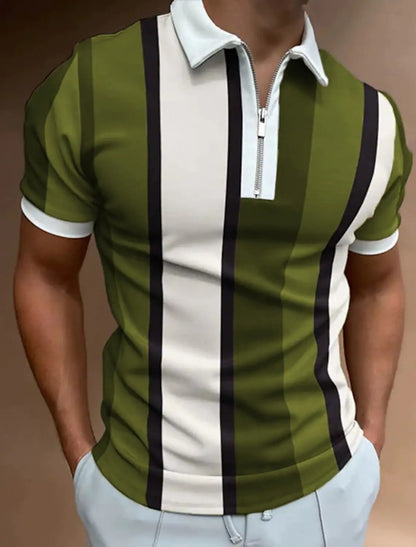 Men's Striped Short-sleeved Polo Shirt Slim Lapel