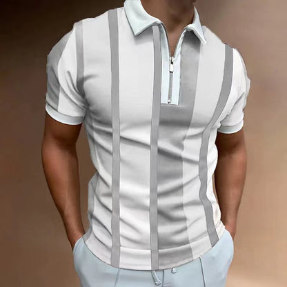 Men's Striped Short-sleeved Polo Shirt Slim Lapel