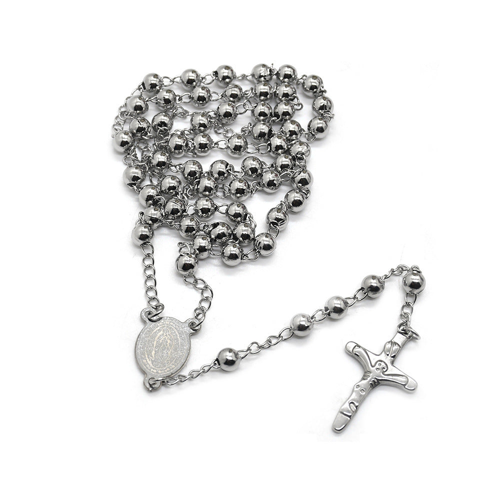 Stainless Steel Rosary Necklace Cross Gold And Silver Ornament