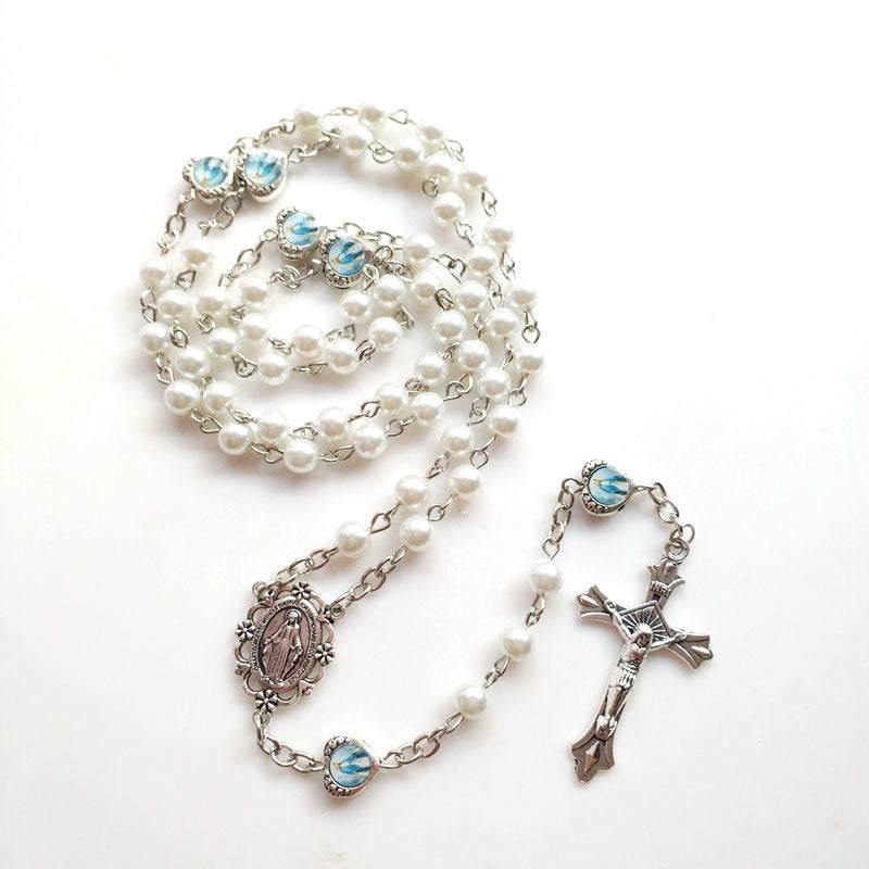 Catholic Rosary with synthetic pearl beads