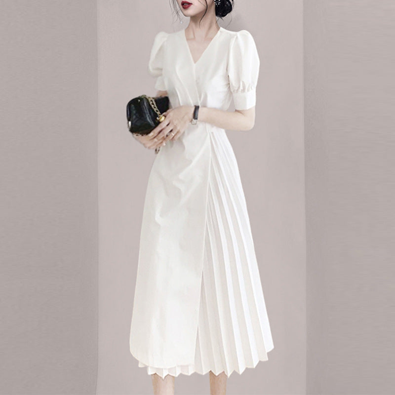 Slim Irregular Lady Temperament Pleated Dress