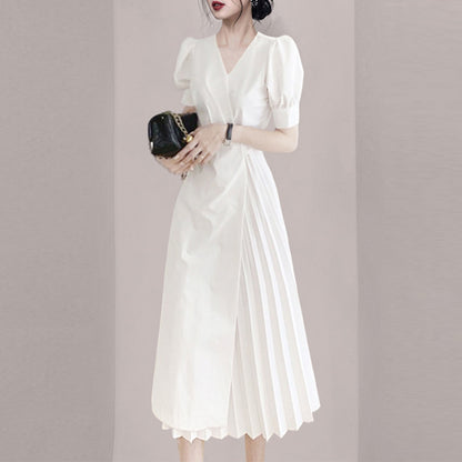 Slim Irregular Lady Temperament Pleated Dress