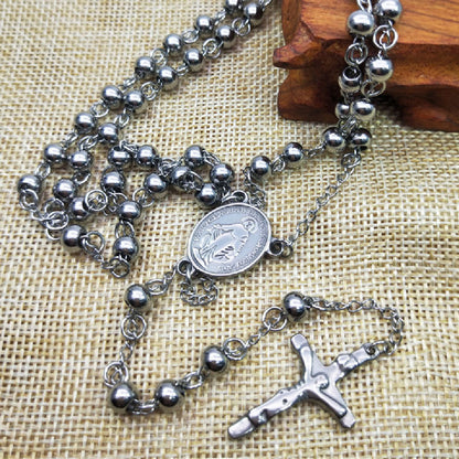 Stainless Steel Rosary Necklace Cross Gold And Silver Ornament