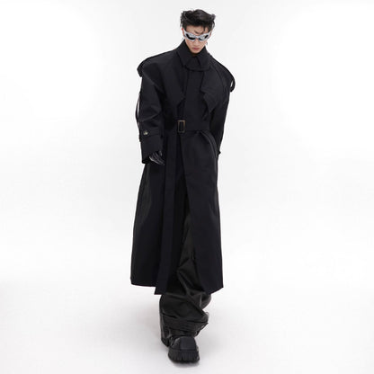 Padded Shoulder Overcoat Coat Three-dimensional Design Windbreaker Overknee Long Top