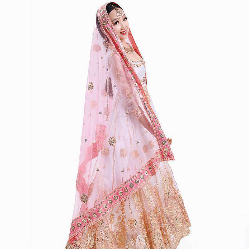 Yiman Indian Sari Scarf Mesh Embroidery Georgette Dubada Exotic Style(just the sari scarf)