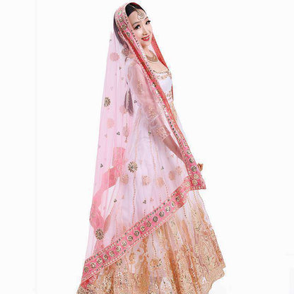 Yiman Indian Sari Scarf Mesh Embroidery Georgette Dubada Exotic Style(just the sari scarf)