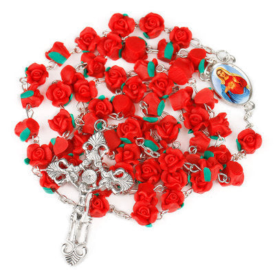 Rosary with Red Rose Flower beads