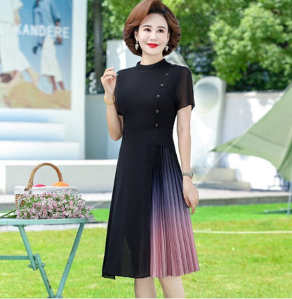 Black Short Sleeved Business Casual Chiffon Dress