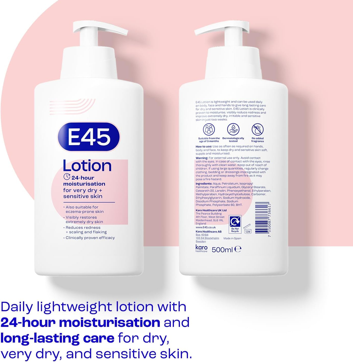 Moisturising Lotion 500 Ml for Dry & Sensitive Skin - Long-Lasting Hydration Protect from Dryness, Reduce Redness - Dermatological Body Moisturiser Lotion - Body Lotion - Daily Moisturiser