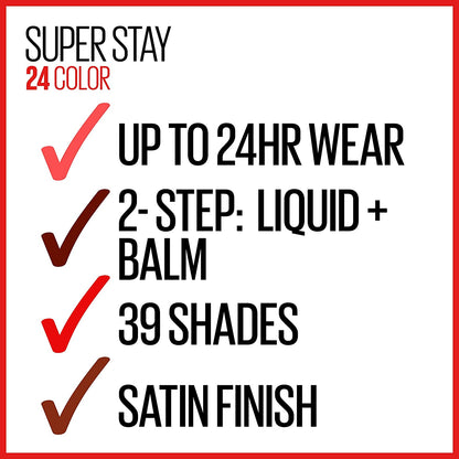 New York Superstay 24 2-Step Long Lasting Liquid Lipstick & Lip Balm, Long Wear Makeup, High-Impact Lip Color with Microflex Technology, Satin Finish, Crisp Magenta