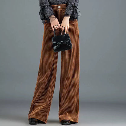 Gold Silk Striped Velvet Wide Leg Pants Women