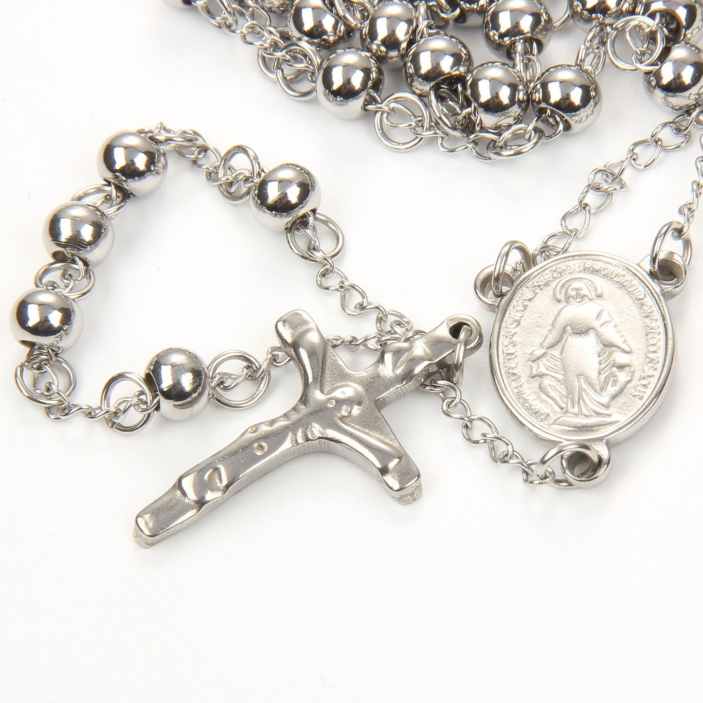 Stainless Steel Rosary Necklace Cross Gold And Silver Ornament