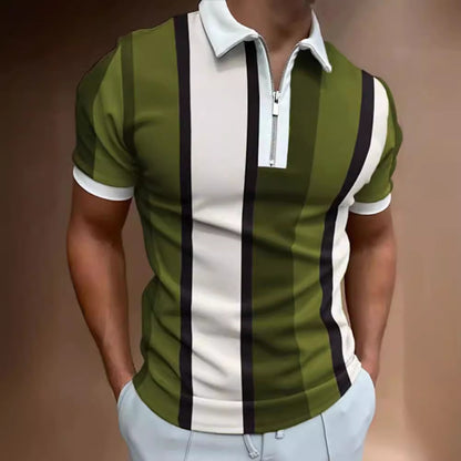 Men's Striped Short-sleeved Polo Shirt Slim Lapel