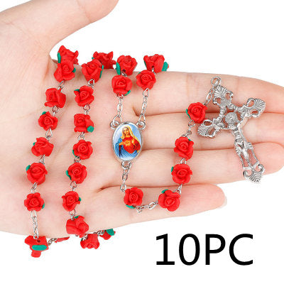 Rosary with Red Rose Flower beads