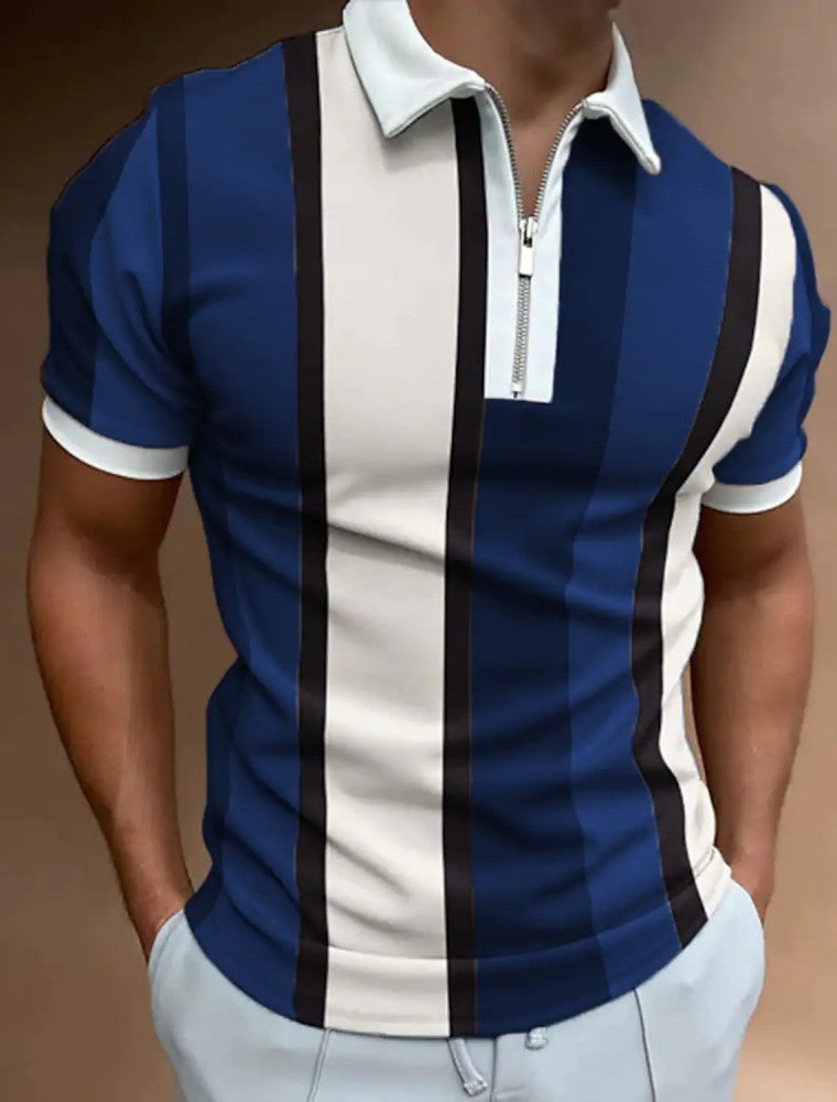 Men's Striped Short-sleeved Polo Shirt Slim Lapel