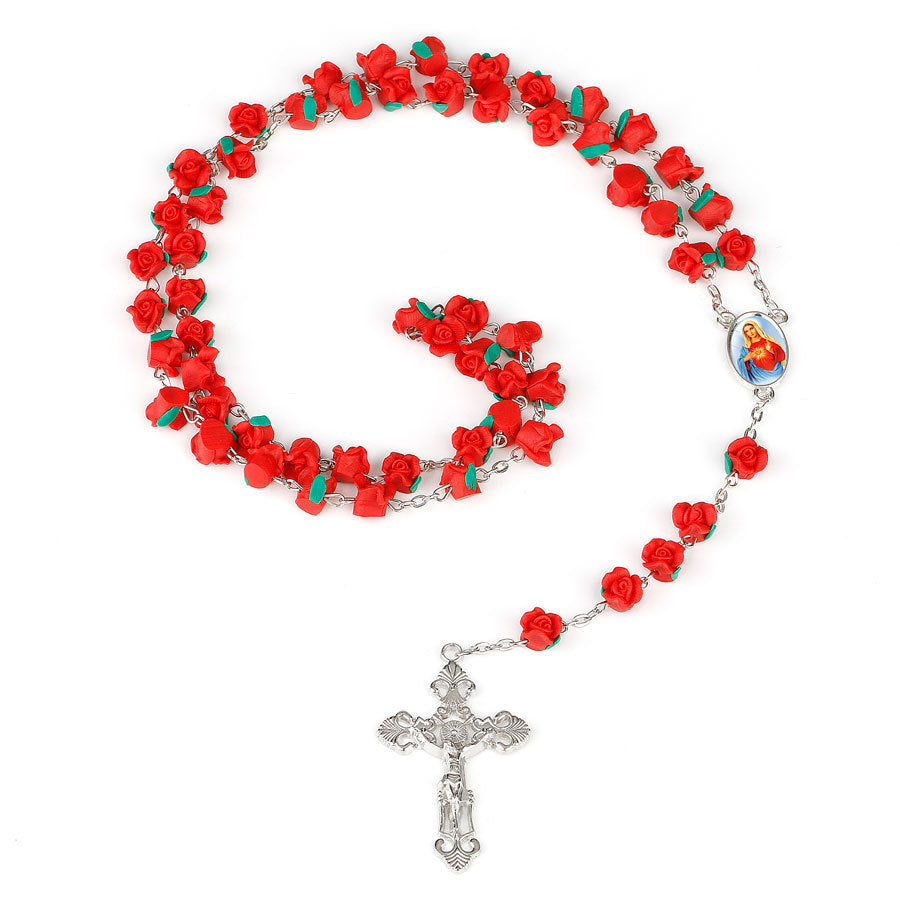 Rosary with Red Rose Flower beads