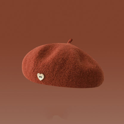 Dirty Orange Wool Beret Girls Autumn And Winter