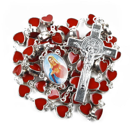 Drip Oil Alloy Heart Rosary Necklace Virgin Mary