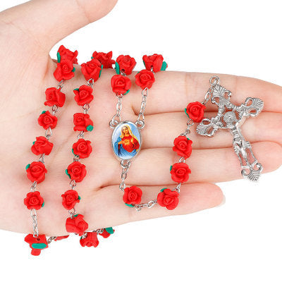 Rosary with Red Rose Flower beads