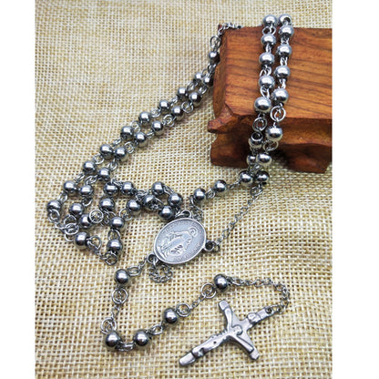 Stainless Steel Rosary Necklace Cross Gold And Silver Ornament