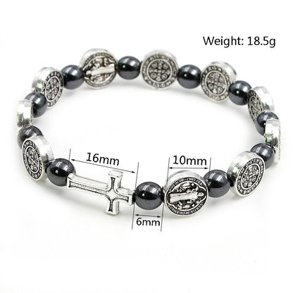 St.Benedict's Medal  Hematite Rosary Bracelet