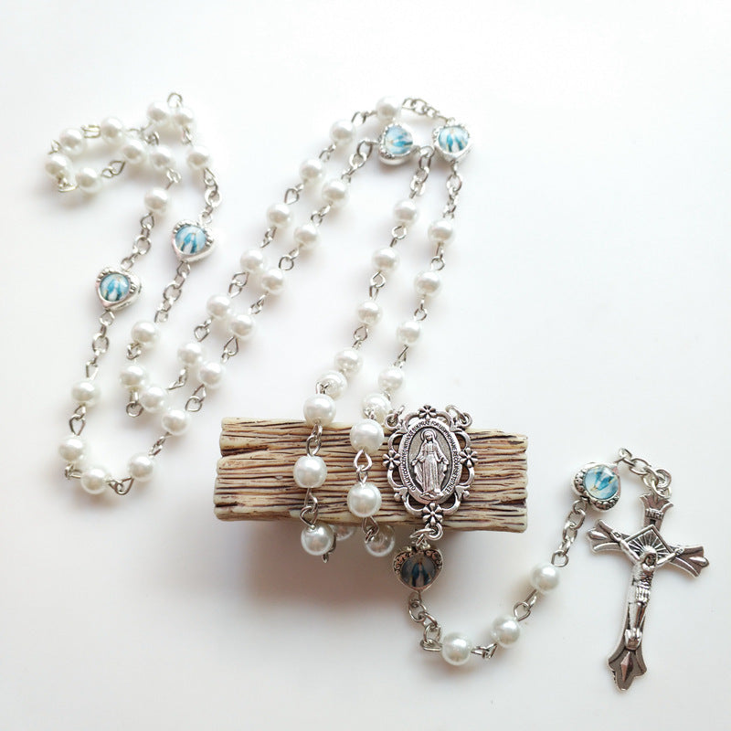 Catholic Rosary with synthetic pearl beads