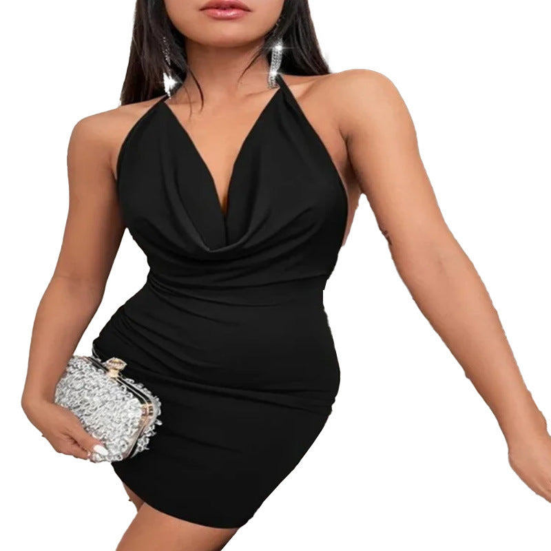 Summer Deep V-neck Dress Temperament Sling Backless Halter Dresses Women's Clothing