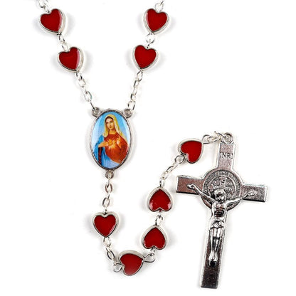 Drip Oil Alloy Heart Rosary Necklace Virgin Mary