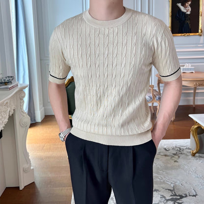 Men's Weaving Knitted Round Neck Short Sleeve T-shirt