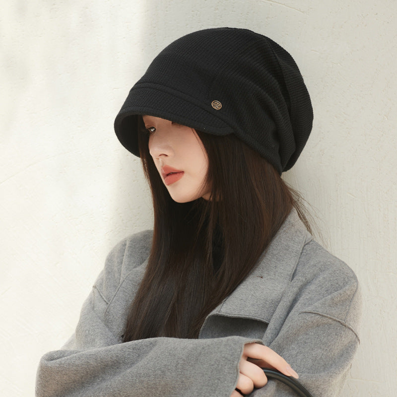 Japanese Style Beanie Hat Small Face Sleeve Cap Big Head Circumference Pile Style