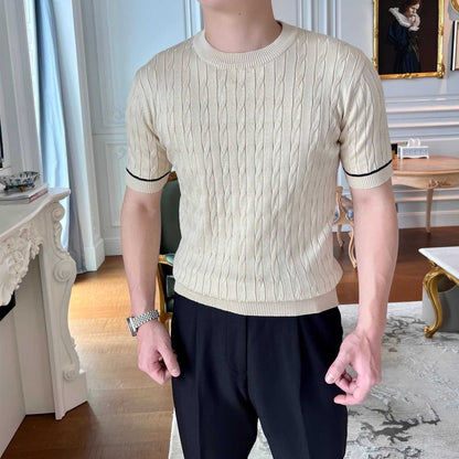 Men's Weaving Knitted Round Neck Short Sleeve T-shirt