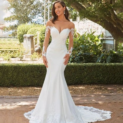 Long Sleeve Backless Lace Fishtail Wedding Dress