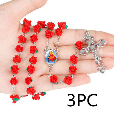 Rosary with Red Rose Flower beads